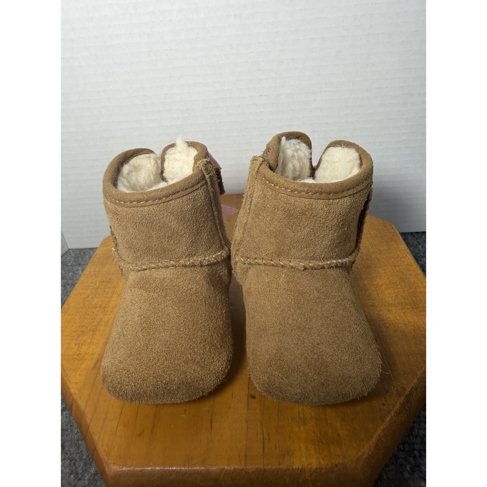 UGG baby boots size 0/1 Pink Bow Chesstnut Suede Shearling Crib Shoe‎ FM1222G